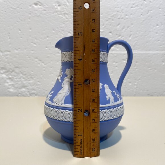 Wedgwood Blue Jasperware Etruscan Jug with White Motif - Picture 7 of 10